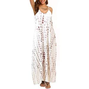 Supnier Women's Summer Maxi Dress Casual V-Neck Sleeveless Bohemian Spaghetti Strap Floral Long Maxi Dress with Pockets (XXL)