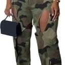Vaceky Sexy Camo Cargo Pants Women High Waist Cutout Straight Leg Baggy Army Fatigue Trouser XXL