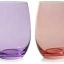 TRUE Vino Stemless Wine Glasses in Pastels, Durable and Colorful Tumblers for Cocktails, Mocktails, Beverages, Juices, Smoothie and Milkshake Drinking Glass, Drinkware, 17oz, Set of 3,  Multicolor