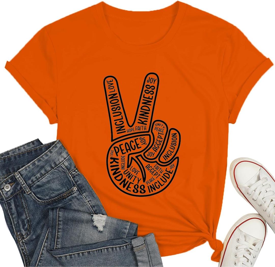 Unity Day Shirts for Women Kindness Tshirt End Bullying Tee Orange Tops Peace Tee (Orange, L)