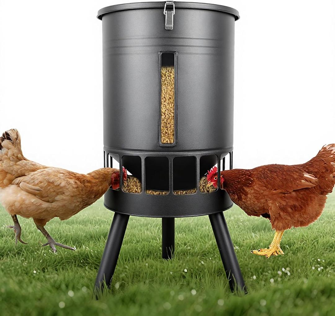 50LB Metal Chicken Feeder - Anti-Waste Design, 16 Ports, Black
No Clog & Smooth Gravity-Flow, Powder Coated Rust-Proof for Coop, Upgraded Window Design Allows Viewing of Feed Conditions