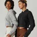 QINSEN Hoodies for Women Full Zip Up Cropped Jacket Long Sleeves with Cargo Pockets Sweatshirts Tops (Gray, S)