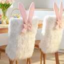 Suncalla 4 Pcs Easter Faux Fur Bunny Chair Covers Cute Rabbit Ear Removable Seat Covers Spring Chair Slipcovers for Easter Dinning Kitchen Bunny Birthday Party Decor