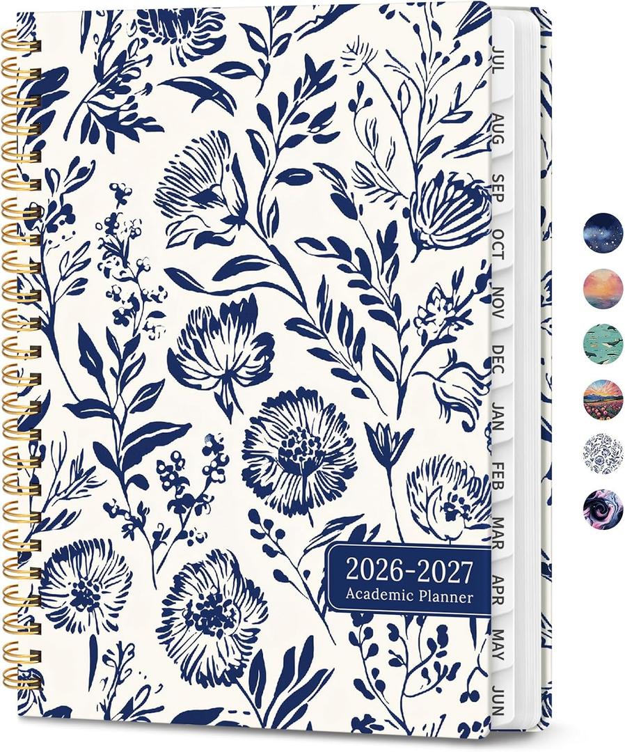 ZOTIA Planner 2026-2027 Weekly & Monthly Calendar Planner Jul 2026-Jun 2027 | Blue Filigree, 6.3" x 8.5", Cute Hardcover Student Teacher Planning Agenda Book with Tabs, Perfect for Office School Supplies