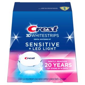 Crest 3D Whitestrips Sensitive & Gentle + LED Light  Teeth Whitening Kit, 1 Light + 14 Treatments, Each with 1 Upper/1Lower, 28 Strips  Crest 3DWhite Teeth Whitening Strips
