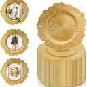 PROY 50 Pcs Gold Charger Plates Bulk, 13" Gold Reef Charger Plates for Wedding, Thanksgiving, Christmas, Plastic Chargers for Dinner Plates, Coral