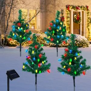 Solar Christmas Tree Lights Outdoor, Christmas Decorations with 8 Lighting Modes 80pcs Multi-Color Strawberry Led Lights, Waterproof Christmas Tree Lights for Outside Pathway Yard Proch Garden Decor