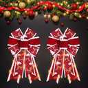 2 PCS LED Christmas Bows for Wreath, Christmas LED Wreath Bows Winter Holiday Snowflake Bows Red Velvet Bows Xmas Trees Bows for Front Door Merry Christmas New Year Decorations Supplies
