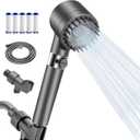 Shower with Handheld & Filter, High Pressure, 3 Spray Modes, 5 Replacement Filters, Hydro Jet Power Wash for Hard Water, On/Off Switch & Pet Bathing Showerheads, Water Saving, Easy Installation (Bracket style)