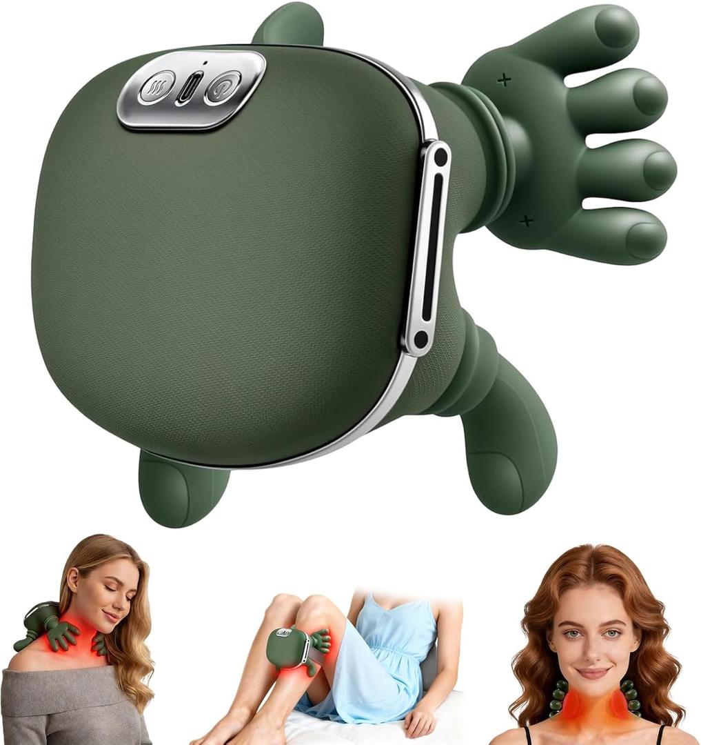 Shoulder and Neck Massager with Heat, 4D Bionic Heated Neck Massage with Fingers Simulates a Real Palm Massage for Pain Relief Deep Tissue, Relaxation Muscle Tension, Ideal Gift for Men Women (Bottle Green)