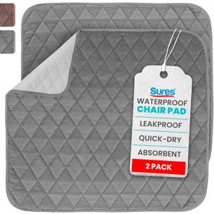 Sures Waterproof Chair Pads for Incontinence (22" x 21") - Washable, Waterproof Seat Protector - Chair Protector Seat Cover - Absorbent Pad for Bed, Seat, Car, Wheelchair & Recliner (Gray, 2 Pack)