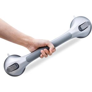 LEVERLOC Grab Bars for Bathtubs and Showers, Shower Handle 17 Inch Strong Suction Bath Handrails, Safety Grip for Bathroom Chair, Bathroom Grab Bar for Senior No Drilling Waterproof,Silver (16.8)