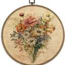 MAQIKA Vintage Floral Framed Wall Art Decor, Botanical Canvas Prints, Farmhouse Flower Round Wall Hanging, Boho Wall Art for Living Room Bedroom Kitchen, 10x10 Inch