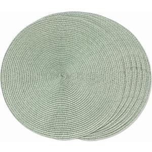 FunWheat Round Braided Placemats Set of 6 Place Mats for Dining Tables Woven Washable Non-Slip Table mats 15 inch(Fog Green, 6pcs)