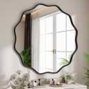 Round Wavy Mirror, 30 Inch Metal Frame Circle Mirror, Round Wall Mounted for Entryway, Bathroom, Vanity, Living Room, Black (30"L x 30"W)