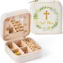 God Bless Jewelry Box for Women Girls - Cross Floral Portable Travel Jewelry Case Green Gold Small Jewel Organizer Box, Baptism Wedding Easter Mother's Day Birthday Gifts for Friend Brid