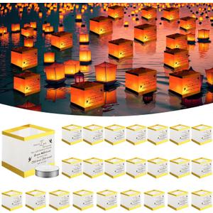 MTLEE 25pcs Funeral Favors for Guests Memorial Drifting Lanterns to Release Biodegradable Chinese Paper Lanterns 50pcs Floating Water Candles for Loss of Loved One,5.91x 5.91inches(Stylish) MTLEE 25pcs Funeral Favors for Guests Memorial Drifting Lanterns to Release Biodegradable Chinese Paper Lanterns 50pcs Floating Water Candles for Loss of Loved One,5.91x 5.91inches(Stylish)