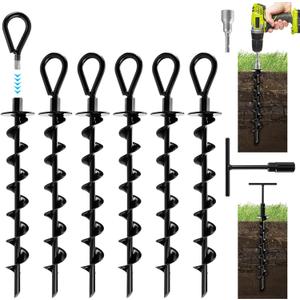 6 Pack Heavy Duty Ground Anchors, Shed Anchors kit, Swing Set Anchor 14 Inch Screw in Earth Anchors Trampoline Stakes Metal Auger Anchor for Shed Tent Carports Securing Animals Camping
