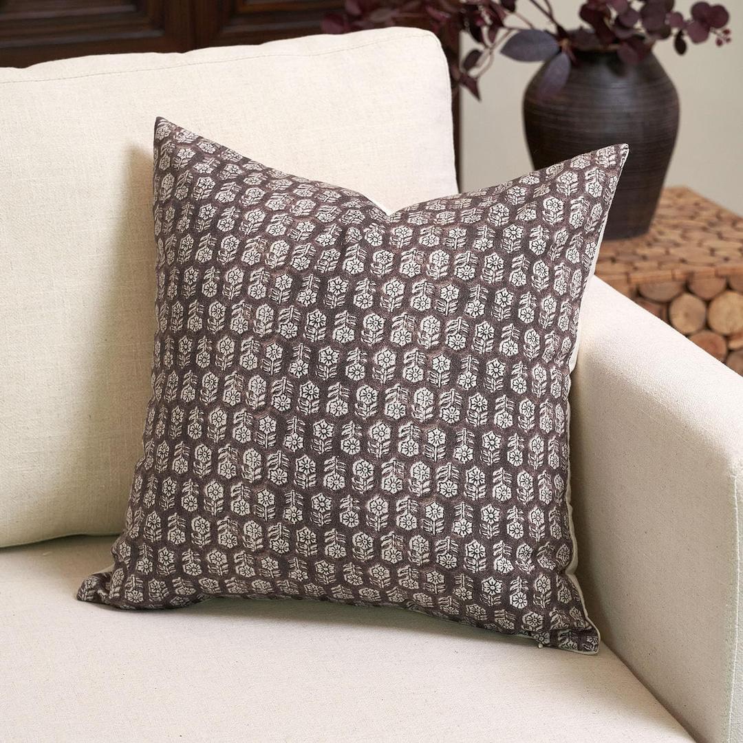 Amor Virisso Floral Pillow Covers 24x24 Couch Pillows for Living Room Decorative Throw Pillow Covers Accent Farmhouse Neutral Pillow Covers 1PC, Dark Brown