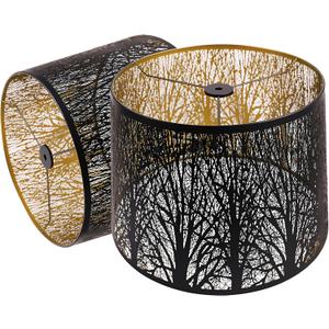Lampshade Drum Lamp Shade Set of 2, 12" Top x 14" Bottom x 10" High (Spider Fitter) Metal Black Gold Lamp Shades for Bedside Light, Table&Floor Lamps, Art Etched Lampshades Replacement, Easy Assembly