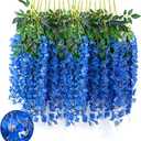 24 Pack Royal Blue Wisteria Hanging Flowers Garland, 3.77 Feet Artificial Flower Vines, Fake Wisteria, Artificial Vines Hanging Garland for Backdrop Outdoor Yard Garden Decor