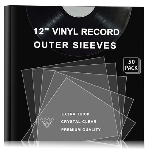 ZOLEF Vinyl Record Outer Sleeves 50 Pack Crystal Clear 3+ Mil High-Density Covers for 12" LP Albums | Acid-Free, Static-Resistant Technology | Archival Quality for Dust, Dirt & Scratch Prevention