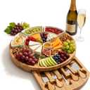 ZENFUN 13 Inch Bamboo Cheese Board and Knife Set, Round Charcuterie Boards with Bowls, Cheese Cutting Platter Serving Tray for Housewarming, Party, Picnic, 13 x 1.5