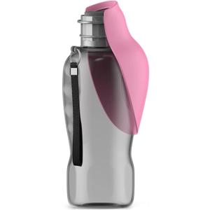 Kalimdor Dog Water Bottle, Leak Proof Portable Puppy Water Dispenser with Drinking Feeder for Pets Outdoor Walking, Hiking, Travel, Food Grade Plastic (27oz Pink)