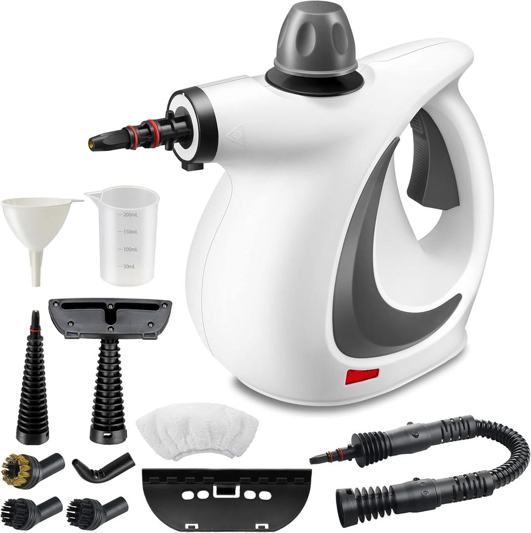 Handheld Steam Cleaner 11-Piece Accessory Set, Perfect for Stain Removal, Curtains, Car Seats, Floor, Window Cleaning, Grey