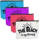 4PCS Beach Vacation Essentials Accessories Makeup Bag, Cute Cosmetic Bags for Women, Travel Toiletry Bag Girls Trip Weekend Beach Gifts for Women Sister Traveler Summer Vacation Graduation