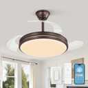 LEDIARY Retractable Ceiling Fan with Lights and Remote & APP Control, 42 Inch Fandelier Ceiling Fan with Light, 6 Speed Dimmable Reversible Memory, Modern Silent Smart Fan for Bedroom Living Room
