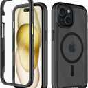 wahhle Compatible with iPhone 15 Plus Case, Magnetic Wireless Charging Built in Screen Protector Full Body Shockproof Slim Fit Bumper Protective Phone Cover 6.7'' Men Women-Black/Clear