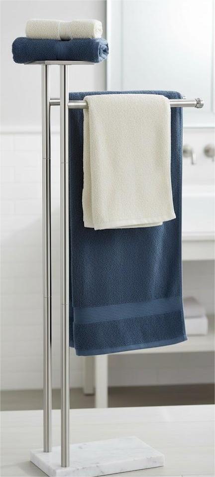 Songtec Towel Rack Stand for Bathroom, 2-Tier Towel Holder Stand for Bath Towels Max to 68”, Practical Shelf on Top