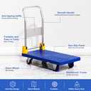 SunHalo Gear Flat Push Cart Dolly, Foldable Flat Bed Cart,Platform Cart Truck with 4 Wheels,880lbs Weight Capacity Folding Platform Truck with Handle for Moving and Loading,360 Degree Swivel,(Blue)