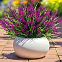 Geegoods Artificial Plants Flowers Outdoor 24 Bundles UV Resistant Faux Lavender Flowers with Monkey Grass for Garden Porch Window Patio Hanging Planter Decor