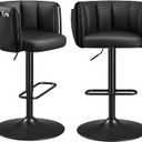 SONGMICS Home 360 Swivel Bar Stools Set of 2, Height Adjustable Barstools with Curved Back, Upholstered Counter Bar Stools with Footrest, Large Base, for Kitchen Island, Modern, Ink Black ULJB103B01