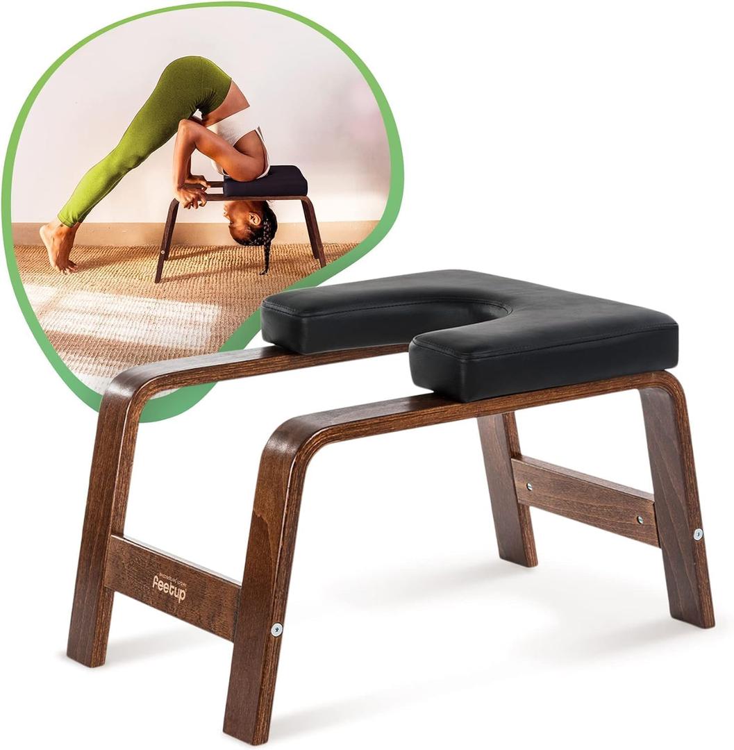 FeetUp - The Original Yoga Headstand Bench, Vegan Handstand Trainer Bench and Stand, Strength Training Inversion Equipment for Relaxation and Strength, Includes App & Starter Kit, #1 Worldwide (Chocolate, Black)