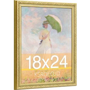 18x24 Picture Frame, HD Real Glass 18x24 Ornate Vintage Photo Frame, 18 by 24 Oil Painting Poster Frame with Vintage Gold Border and Distressed Rust-Like Finish, Horizontal & Vertical Display for Tabletop or Wall Decor (1 Pack）