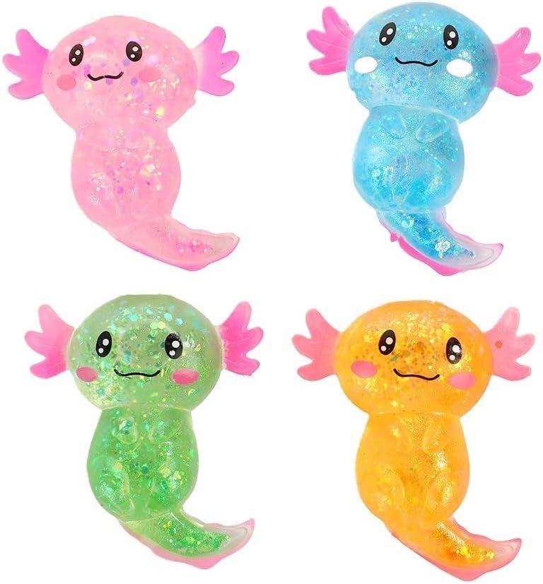 4 Pack Axolotl Stress Relief Balls, Slow Rising Maltose Squeeze Fidgets for Desk Office Decor, Soft Dough Sugar Balls, Animal Novelty Squishies for Adults, Funny Gifts for Party Favors