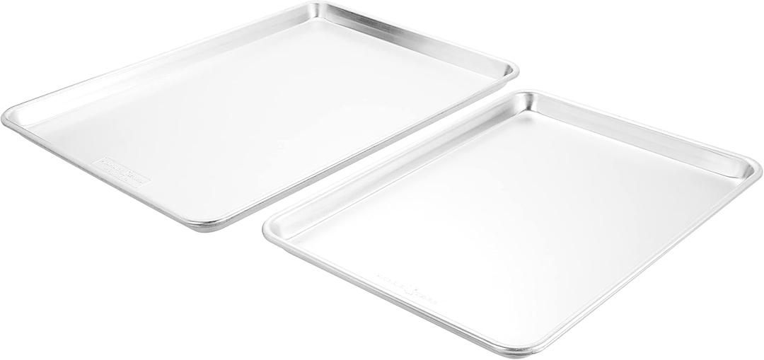 Nordic Ware Naturals Extra Large and Half Sheet Set - USA Made Aluminum Commercial Quality Sheet Pan for Baking or Roasting, Encapsulated Galvanized Steel Rim Prevents Warping, Big Sheet + Half Sheet, Half Sheet and Big Sheet, 1-Pack