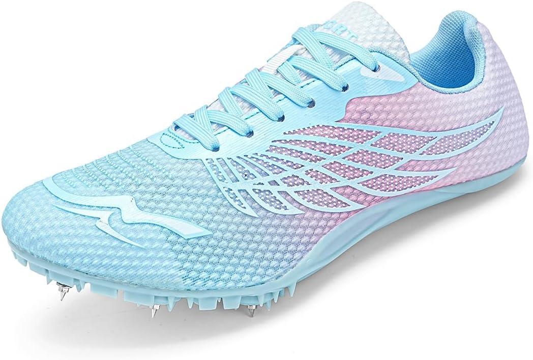 Track and Field Shoes for Men Women 8 Spikes Boys and Girls Kids Running Racing Shoes (Pink)