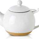 HVH 34 oz Porcelain Teapot with Stainless Steel Infuser, Ceramic Tea pot with Infuser for Loose Tea, Enough For 6 Cups, High Tea Series, Farmhouse Style (White)