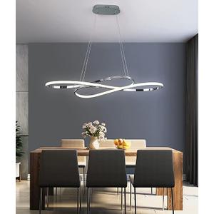 Modern Ring Pendant Lights Kitchen Island, Dimmable LED Hanging Lamp with Remote, Chrome Ceiling Hanging Light Adjustable Height, Chandeliers for Dining Room, Living Room, Restaurant