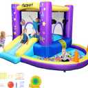 FBSPORT Inflatable Bounce House, Kids Bounce Castle Slide for Indoor Outdoor, Toddler Baby Water Jumper Bouncer, Kids Jumping Bouncy House with Blower, Ball Pit Pool, Basketball Hoop, Dart Game,Purple, 9.35 ft L x 8.7 ft W x 5.7 ft H