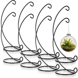 8 Pack 13in Black Ornaments Display Stands Glass Crystal Witch Ball Holder Glass Ball Ornament Holder Patio Planter Terrariums Iron Hanger for Large Art Craft, Display Terrarium Air Plant
