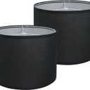 Black Lamp Shades Set of 2, Medium Drum Lamp Shade 13"Top x 13"Bottom x 10"High(Spider), Lampshades Replacement for Table Lamps Floor Lamps, Natural Linen Hand Crafted, Easy Assembly Required