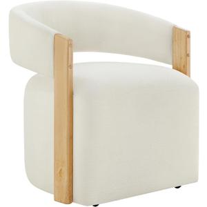 KISLOT Upholstered Dining Chair Set of 1, Barrel Modern Dining Room Chair with Casters, Kitchen Side Wooden Armchair with Fabric Cushion Seat for Bedroom, Livingroom, Reading Room, Beige, 1 Box
