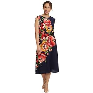 London Times Women's Floral Print Placement Blouson Dress with Cap Sleeves, Size 8P
