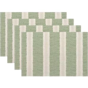 Sage Green Polka Dot Placemats Set of 4, Boho Striped Decorative Table Mat 12 x 18 Inch Heat Resistant Non Slip Line Fabric Modern Geometry Place mat for Holiday Party Kitchen Dining Decor