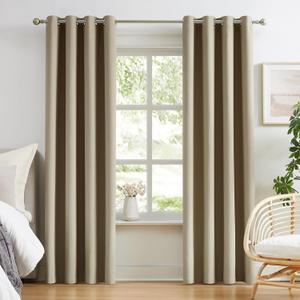 Melodieux Blackout Curtains for Bedroom Cotton Curtains 63 inch Length 2 Panels Set Grommet Window Curtains for Living Room Thermal Insulated 100% Blackout Drapes (Biscotti Beige, 42 x 63 Inch)